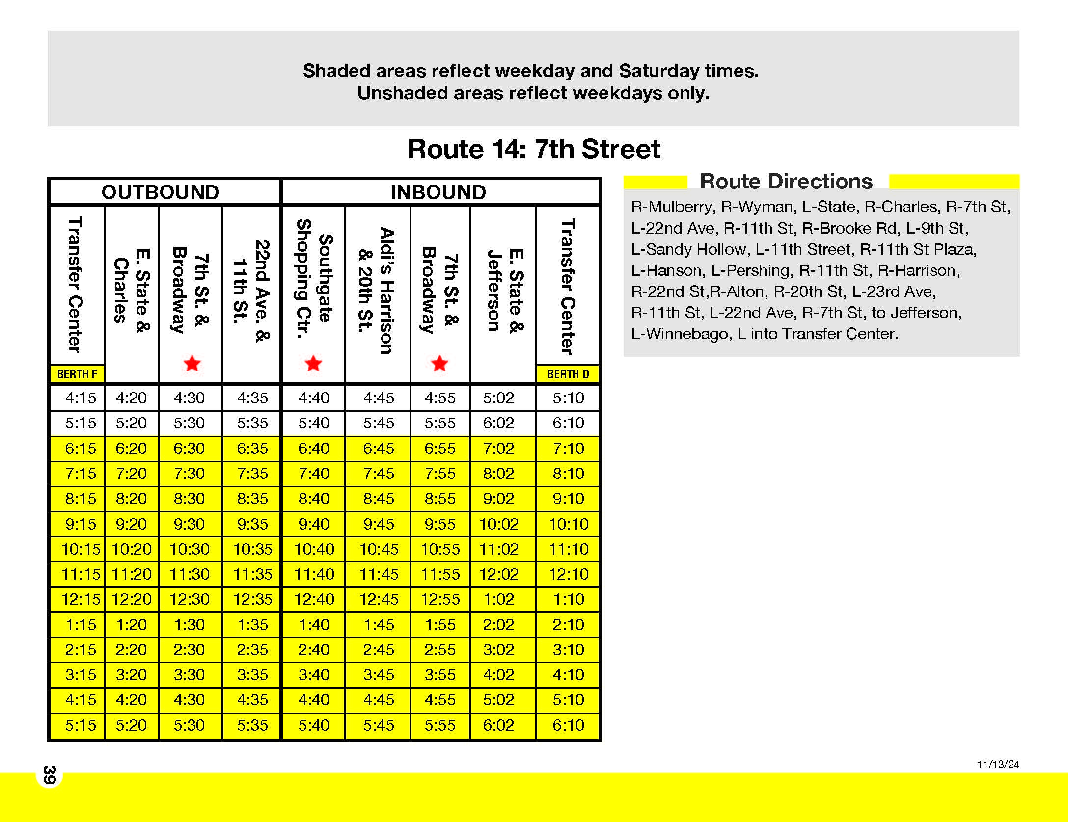 RMTD 7th Street Route Schedule