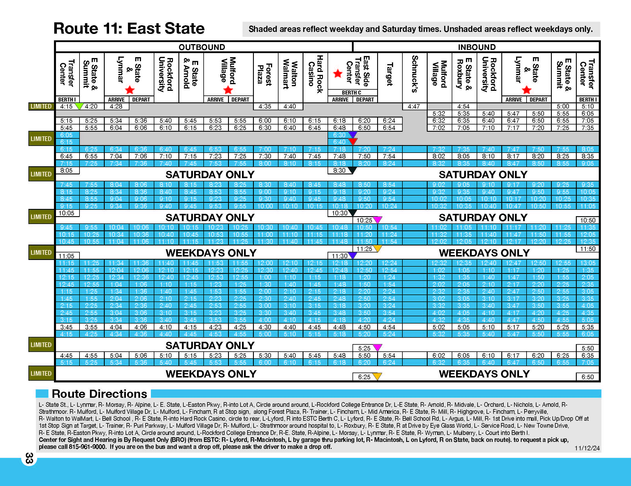 RMTD East State Route Schedule